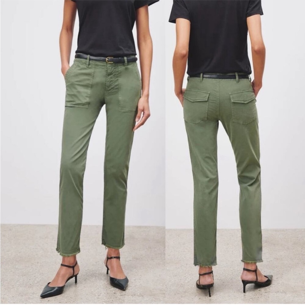 Nili Lotan Jenna Raw Hem Crop Cotton Stretch Twill Pants in Color Camo Size 12